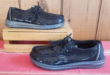 Hey Dude Wendy Disco Sequin Black Slip-On Shoes 43476-001 Women's Size 6 M