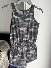 Athleta Girl On The Go Romper Large 12 Gray Black Camouflage Pockets