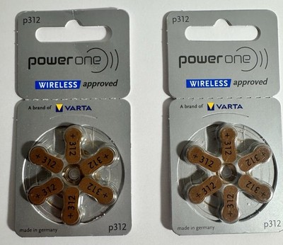 VARTA POWER ONE-P 312 HEARING AID BATTERIES 2-6 COUNT PACKS-EX. 01/27 NEW SEALED