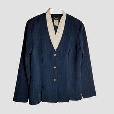 Helene Blake Suit Jacket Women's 10 Blue White Blazer USA Made Vintage New