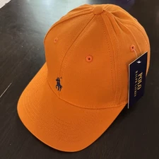 POLO Ralph Lauren Men's Cotton Adjust Dad Baseball Cap Orange w/ Blue Small Pony