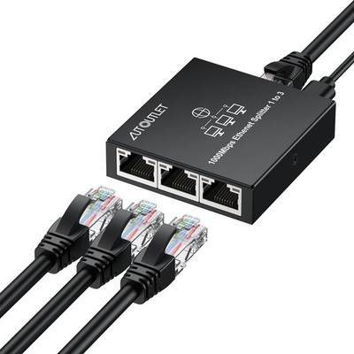 Ethernet Splitter 1 To 3 RJ45 Gigabit Internet Connector Hub 1M USB Cable