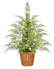 My Texas House 2FT Pre-Lit Cypress Pot Artificial Christmas Tree 2 Foot NEW