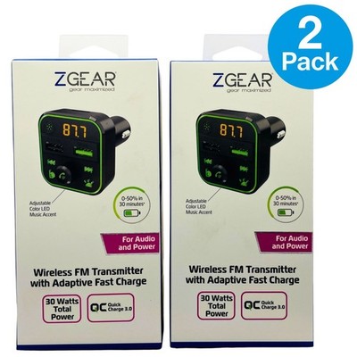 ZGEAR Wireless FM Transmitter with Adaptive Fast Charge (2 Pack)   New