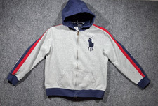 Polo Ralph Lauren Big Pony Youth Boys Size L 14-16 Gray Blue Red Full ZipHoodie