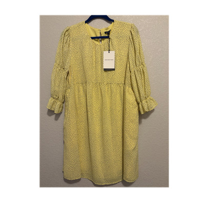 Target Who What Wear Yellow Black Dash-Dot Dress (Size Large) with Pockets