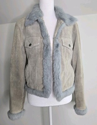 Y2K Vintage La Fiorentina Italy Genuine Suede Rabbit Fur Trim Jacket Old Money S