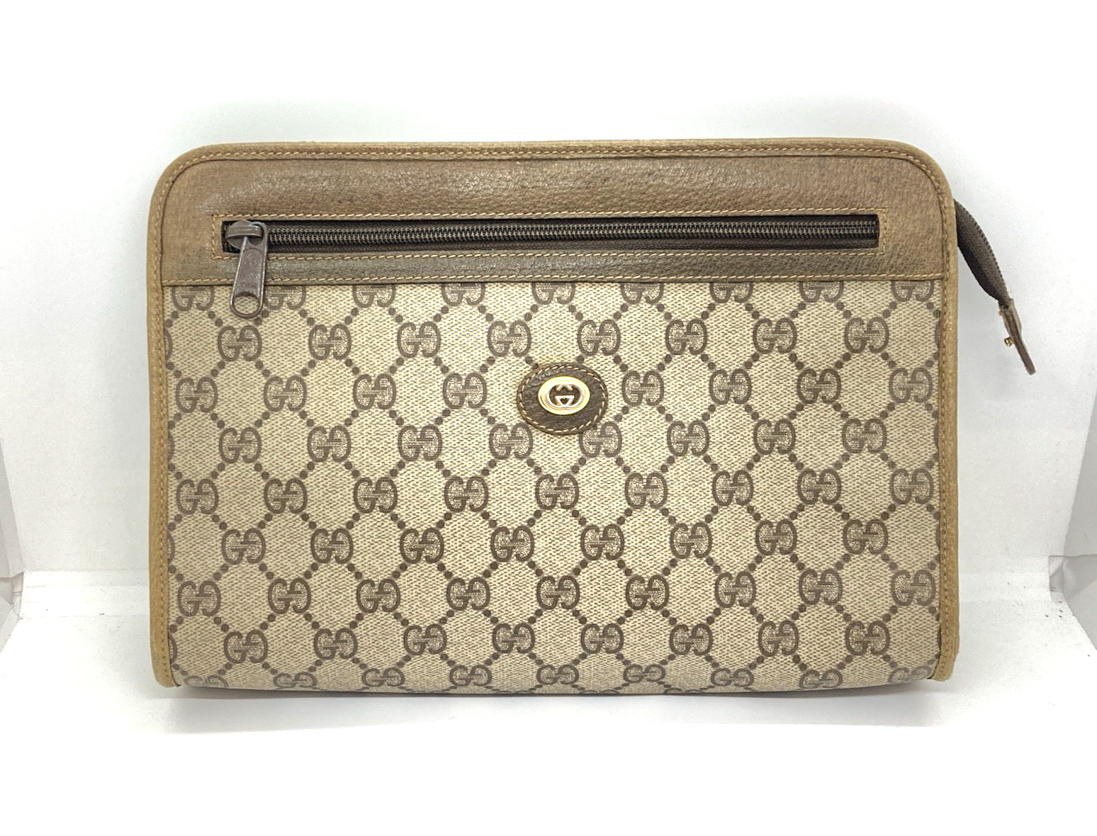 used OLD GUCCI GG Supreme Clutch Bag Canvas Leather Vintage 97.01.037 Men 29732