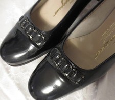 Salvatore Ferragamo Women s vintage Black Patent Leather Buckle Shoes Heels 5 B