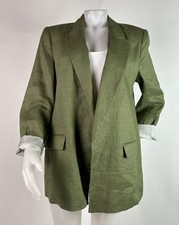 ZARA Size XLarge Olive Green Linen Open Blaze...