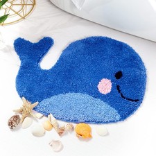 Blue Cute Whale Kids Bathroom Rug Bath Mat NonSlip Microfiber 17x23 Inch