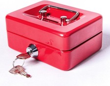 Children's  Adults Stylish Red Cash Bank - Secure Metal Piggy Box with Lock
