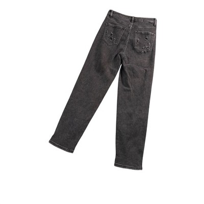 RISEN Womens Charcoal Gray Distressed Straight Leg Jeans Casual Chic 3