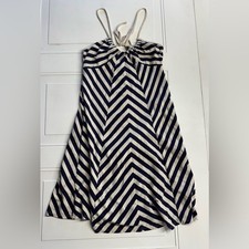 Old Navy Womens Sz M White Blue Chevron Stripe Print Tie Back Stringy Dress