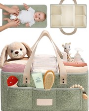 Baby Diaper Caddy Organizer with Portable Changing Mat - Teddy Fleece Diaper ...