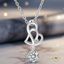 COLLANA DONNA RAGAZZA ARGENTO 925 RODIATO PENDENTE CUORE ZIRCONE REGALO ELEGANTE