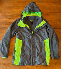 The North Face Boys DryVent Hooded Jacket Gray/ Neon Green Fleece Lined XL 14/16