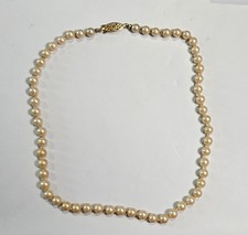 VINTAGE 1950S COLLAR FAUX Champagne PEARL 16" NECKLACE HAND KNOTTED