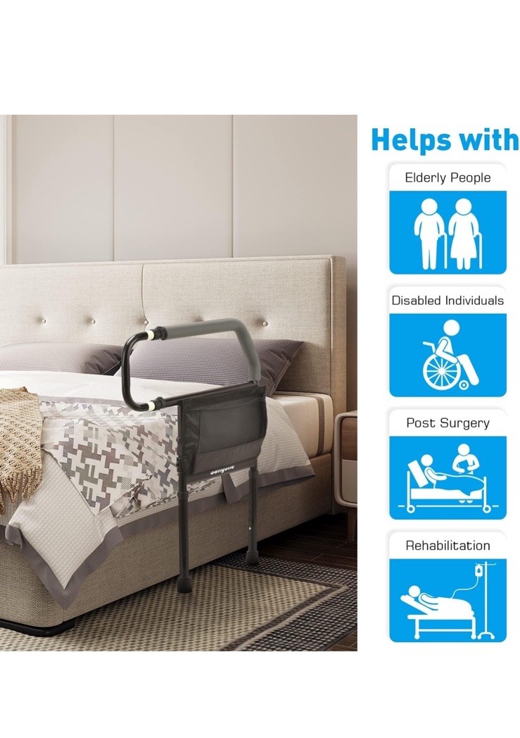 Sangohe Bed Rail for Elderly, Bed Assist Grab Bar Handle with Storage Pocket