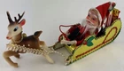 Vintage Christmas Knee Hugger Elf Pixie Santa Sleigh W/ Poseable Reindeer