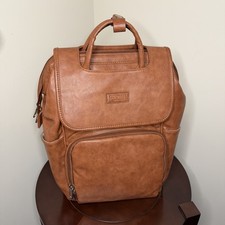 Chic City Diaper Bag Backpack Soft Brown Vegan Leather Multiple Compartments