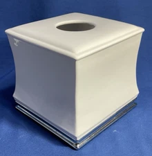 Ceramic Tissue Box Cover Palace Fairmont White W/Silver Edge Classic White