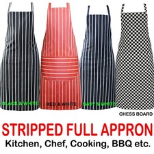 Catering Food Chef Full Apron STRIPE Check Front Pocket Kitchen Butcher Cook BBQ