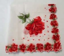 Vintage 14" Square Handkerchief Roses Sheer