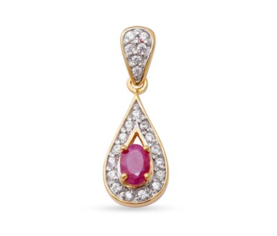 Echter burmesischer Rubin und Zirkon Anhänger in 14K Gold Overlay Sterlingsilber Rubin