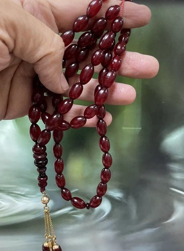 Antique Ottoman Faturan cherry amber bakelite islamic prayer beads 35g 18k Gold - Picture 4 of 24