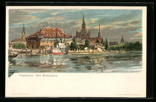 Carte postale d'artiste Carl Biese : Constance, le grand magasin, partie eau  - Photo 1/2