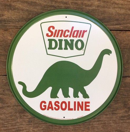 sinclair dino gasoline vintage circular tin metal sign