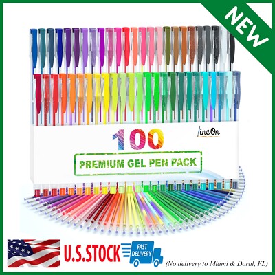 100 Pack Gel Pens Set Metallic Neon Glitter Pastel High Quality with Fine Points