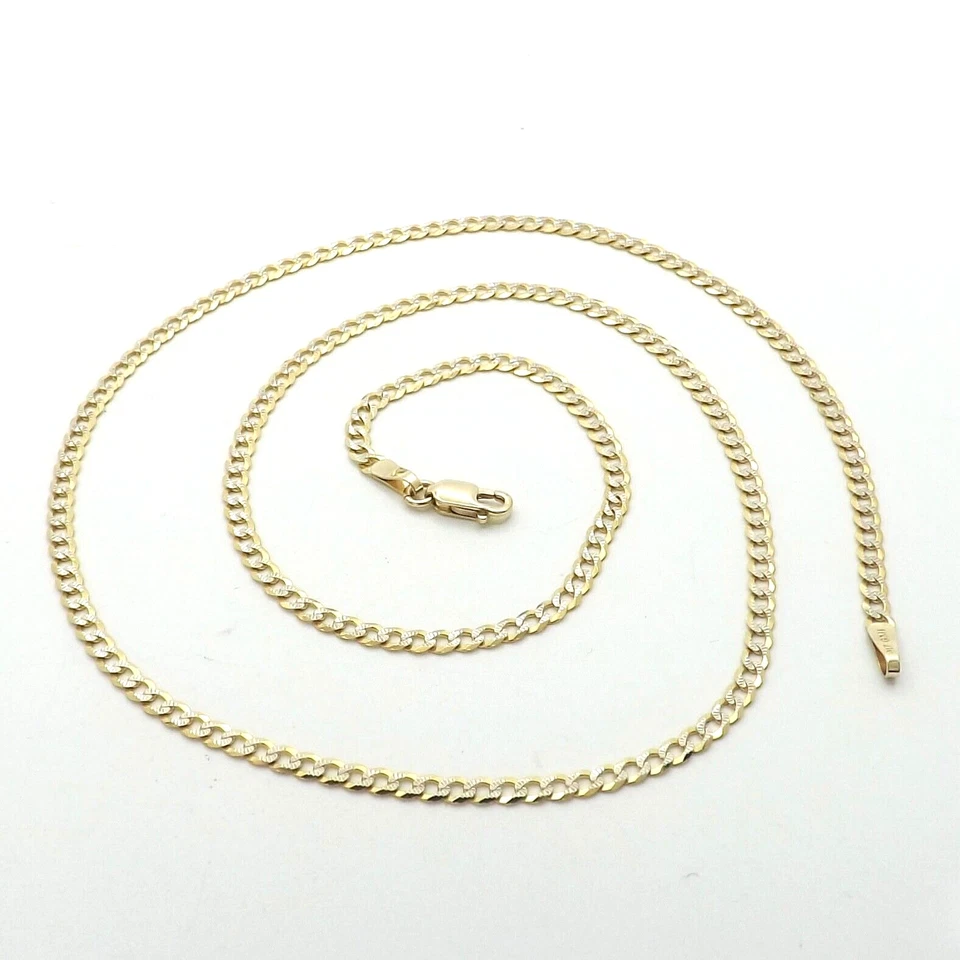 10k Gold Cuban Curb Link Pendant Chain Necklace Textured Two Tone New 18in - Image 3 of 4