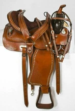Leather Western Barrel Racing Horse Saddle With Tack Set Size 14"To18" Inch Seat