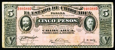 MEXICO. Estado de Chihuahua. 5 Pesos 1915. S532e