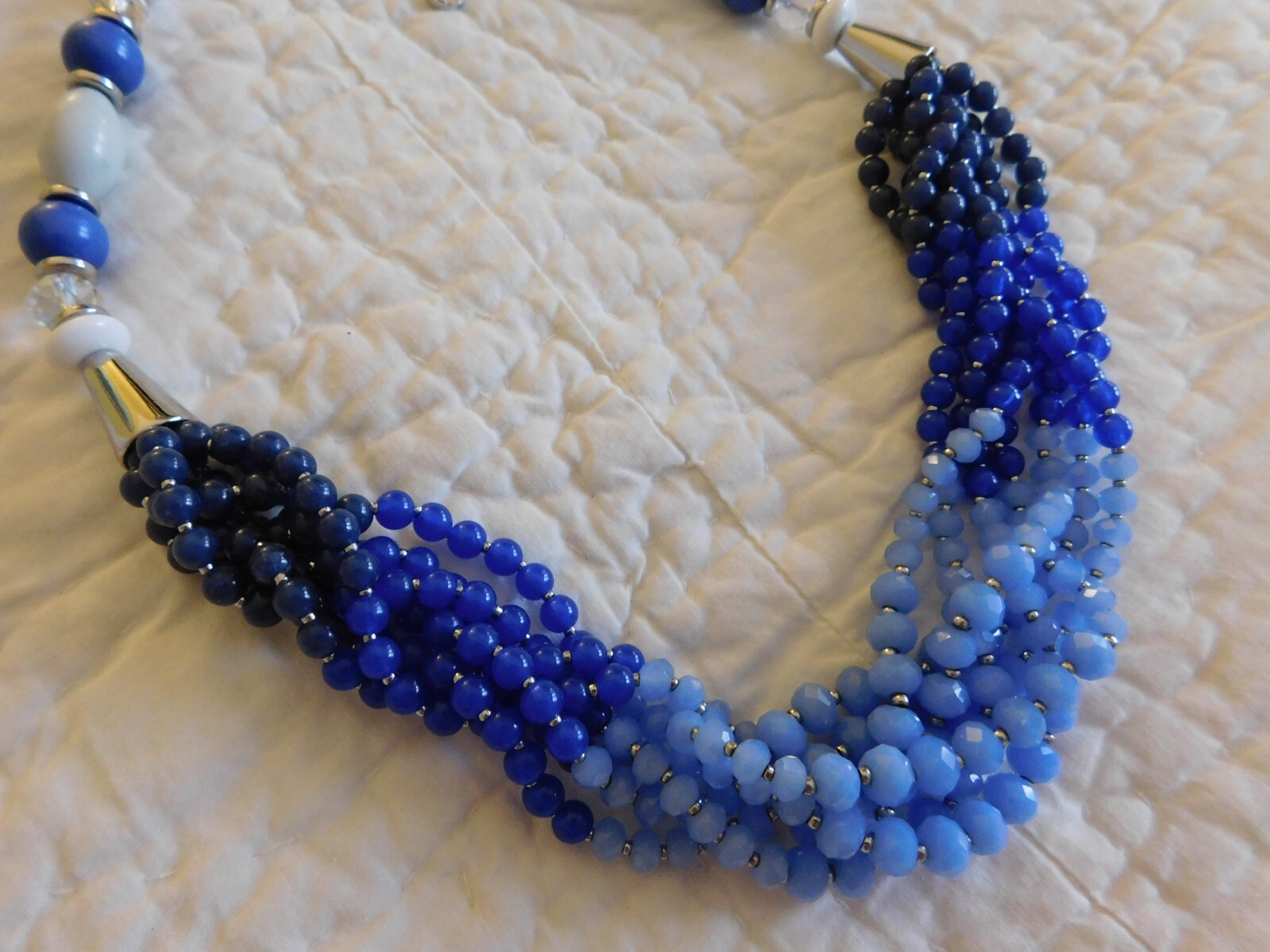 Talbots Blue Beaded Multi Strand Statement Silver… - image 4