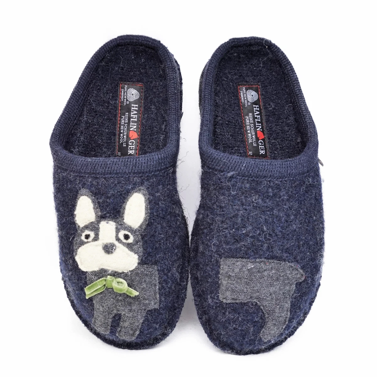 HAFLINGER FLAIR PUPPY SLIPPER IN BLUE WOOL FELT WITH DOG eBay