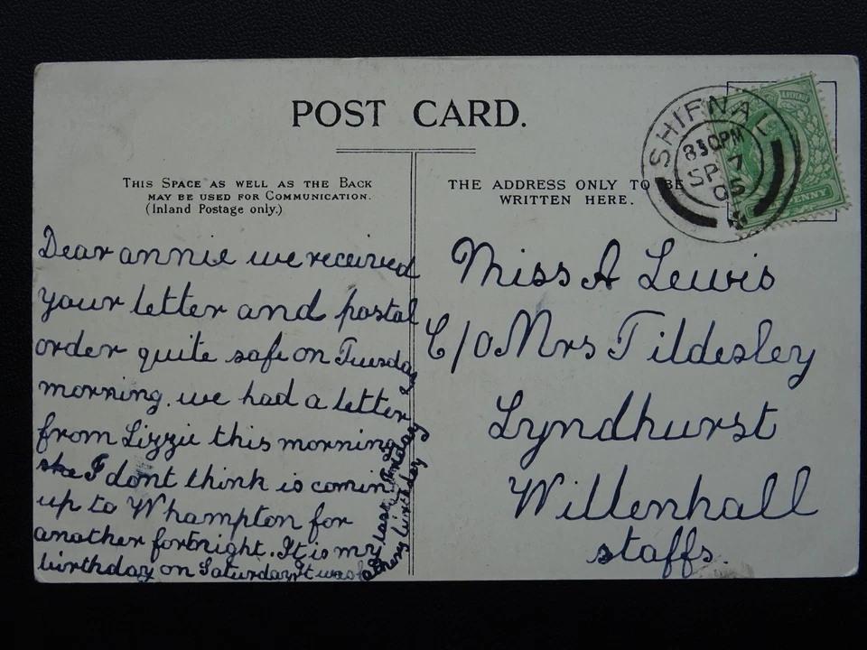 Staffordshire STRETTON School Ln Gailey c1905 Postcard by J.Wakefield of Brewood - Image 2 of 2