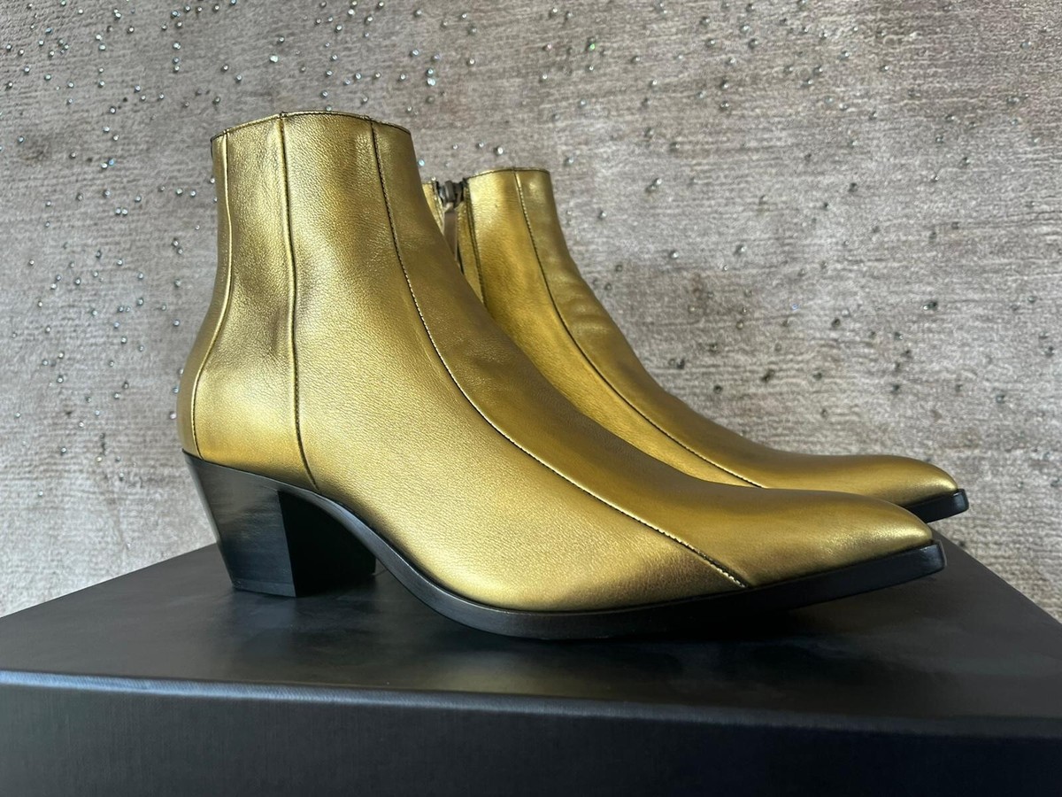 Archive SAINT LAURENT ブーツ Saint Laurent Paris , Finn 60 Crop Zip Boots in Gold , BNIB