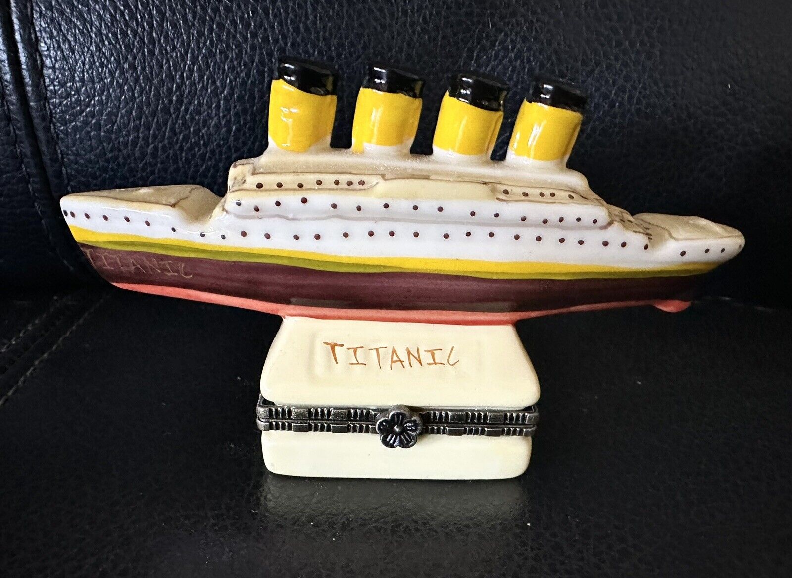 Titanic Vintage Porcelain Trinket Box Hinged 4.75" x 2.5" Ship