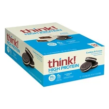 Think Cookies and Cream Protein Bar 10 Pack Low Sugar 20g Protein Snack
