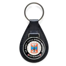 US Army 1101st Signal Brigade Veteran Black Leather Keychain Silver Keyring