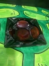 VINTAGE DARK RUBY RED GLASS ASHTRAY SQUARE 4.75" 4 SLOT MID CENTURY MODERN