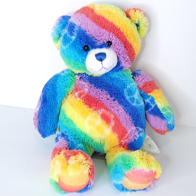 Build A Bear Bright Rainbow Multicolored Teddy Bear Red Blue Peace