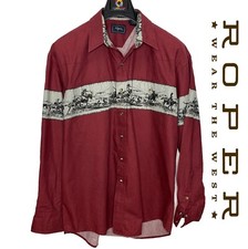 VTG Roper Western Shirt Sz L Button Up, Long Sleeve, Chest Stripe Cowboys Maroon