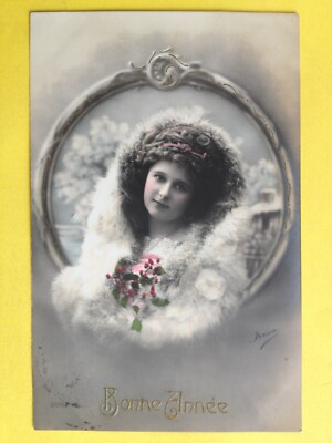 cpa FROHES NEUES JAHR 1912 an Fräulein Augusta LE ROY d'ANTWERPEN Medaillon Happy New Year