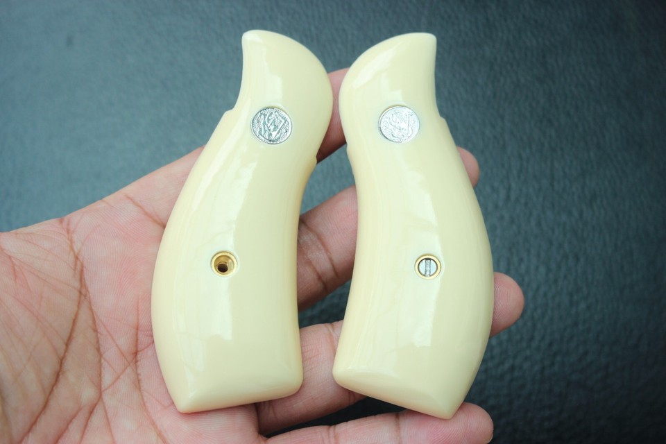 S&W 686 K, L FRAME ROUND BUTT GRIPS MODEL 66 CUSTOM FAUX IVORY # SILVER ...