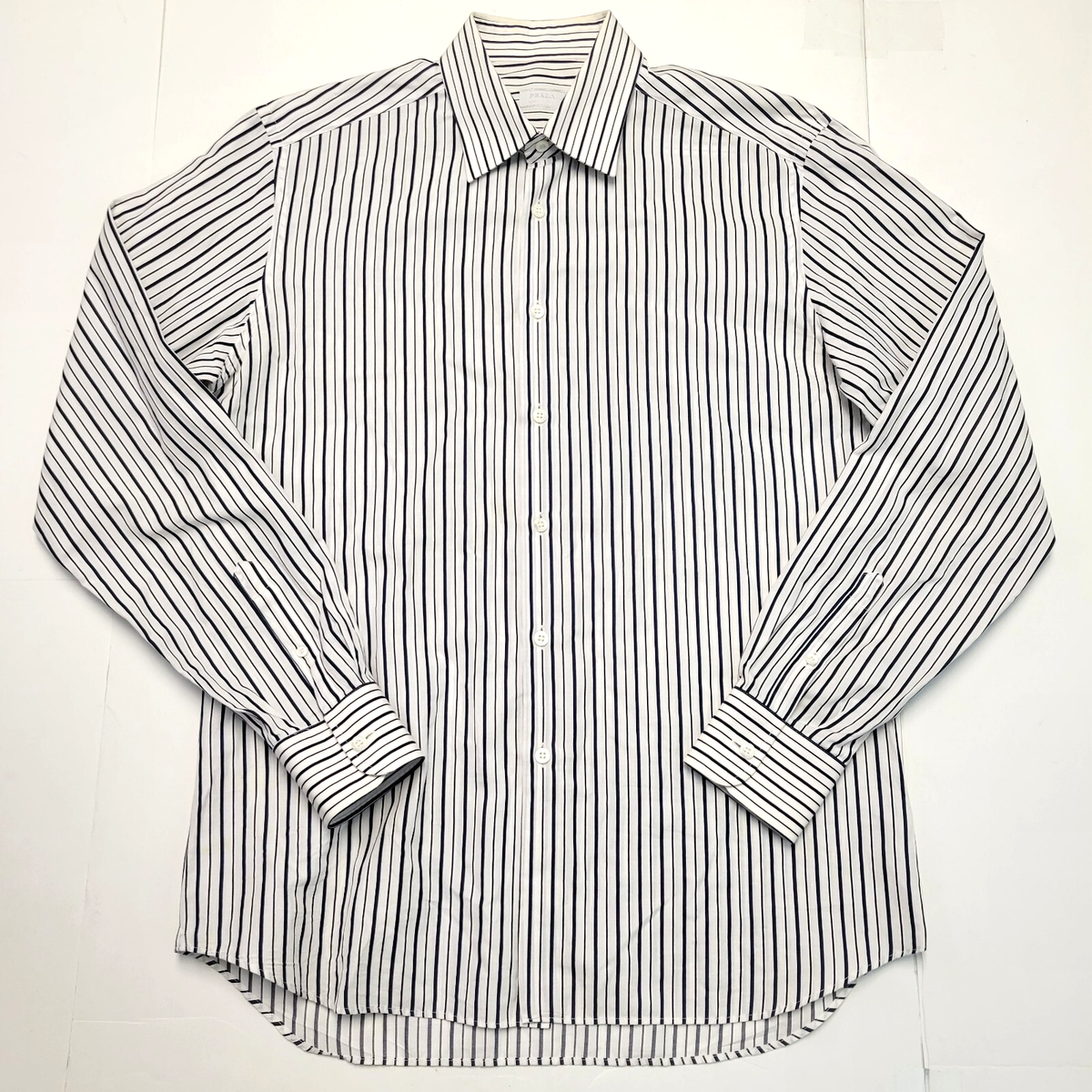 PRADA Button Front Dress Shirt Men's 16 EU 41 LARGE L White Black