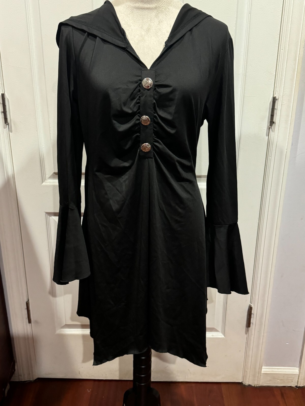 Hoodie Dress Women's Black Long Sleeve Buttons Front Sz XL 35